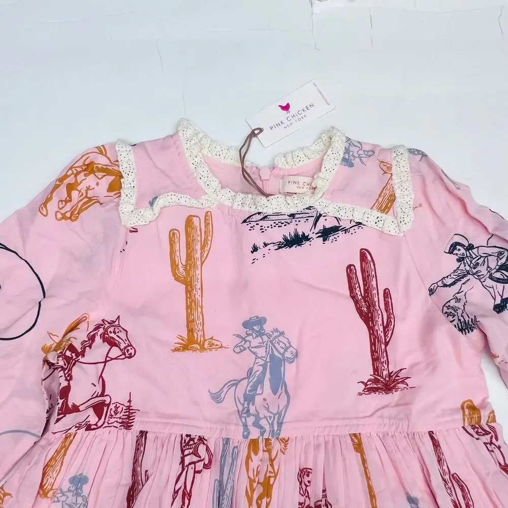NWT Pink Chicken 10Y Charlie Dress in Pink Cowgirls